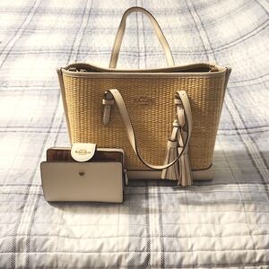 Coach straw purse with matching  wallet.